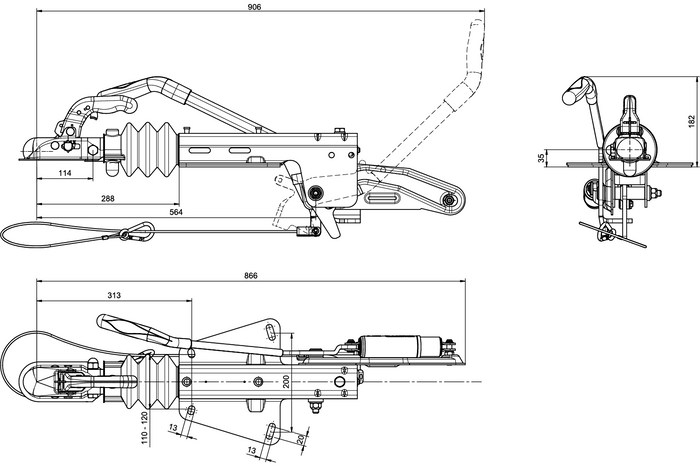 Urządzenie najazdowe KNOTT KF17C z zaczepem K20B do przyczepy 1700kg z dyszlem typu V
