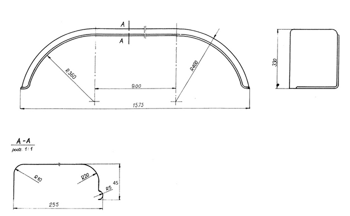 Błotnik tandem do przyczepy 14" CHORUS nadkole 1575/255mm