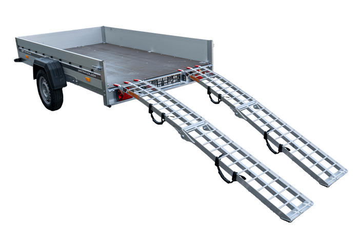 Najazdy składane UNITRAILER ALR002 rampy najazdowe aluminiowe do przyczepy lawety 221cm 680kg z pasem komplet 2szt