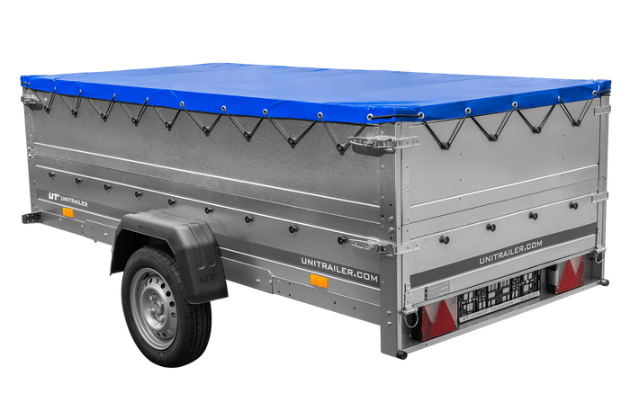 Przyczepka jednoosiowa 264x125 UNITRAILER GARDEN 264 KIPP z burtami BIS i plandeką niebieską