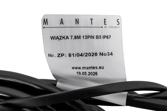 Instalacja elektryczna MANTES wiązka przyczepy podłodziowej 7,8m wtyczka 13PIN bajonety 2x5PIN