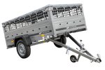 Przyczepka jednoosiowa 230x125 UNITRAILER GARDEN 230 KIPP z burtami siatkowymi, stelażem H-0 i pokrowcem szarym