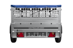 Przyczepka jednoosiowa 200x125 UNITRAILER GARDEN 201 KIPP z burtami siatkowymi, stelażem H-0 i plandeką niebieską