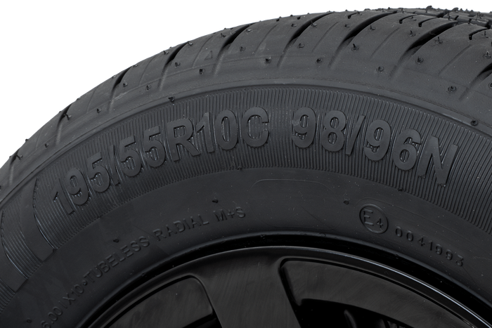 Koło wzmacniane do przyczepy OPONA KENDA 195/55 R10C 98/96N FELGA ALU STARCO czarna 6Jx10"H2 5x112 ET:-4