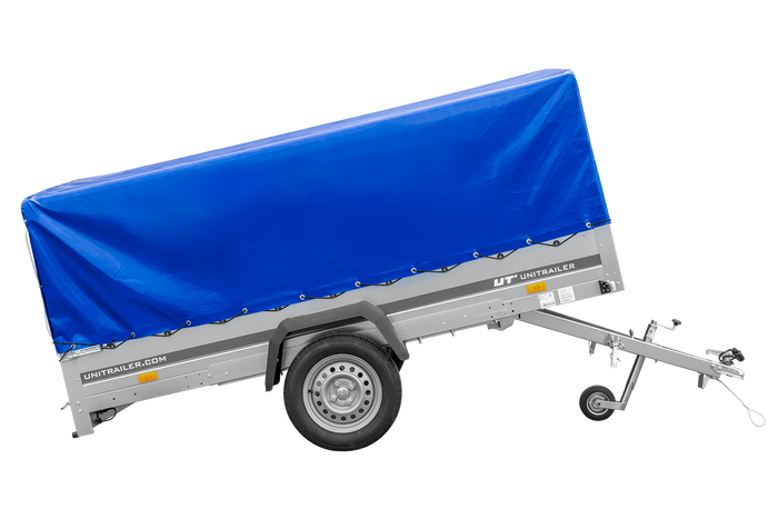 Przyczepka jednoosiowa 264x150 UNITRAILER GARDEN 265 KIPP ze stelażem H-800 i pokrowcem niebieskim
