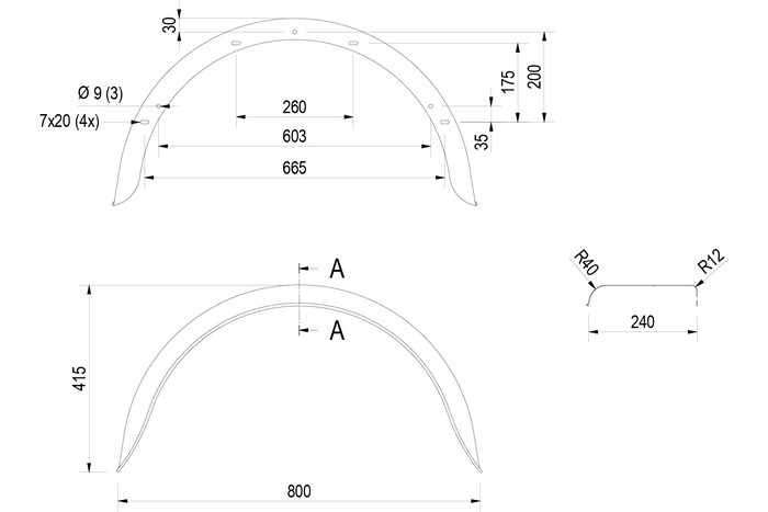 Błotnik do przyczepy 15-16" DE HAAN HR 2480 nadkole 800/240mm