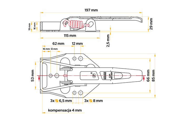 Zaczep burtowy STEELPRESS ZB-04 zamknięcie burty przyczepy z kompensacją