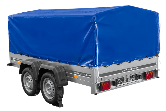 Przyczepka dwuosiowa 264x150 UNITRAILER GARDEN 265/2 KIPP ze stelażem H-800 i pokrowcem niebieskim