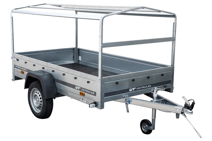 Przyczepka lekka 230x125 UNITRAILER GARDEN 230 KIPP ze stelażem H-800 i pokrowcem niebieskim