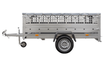 Przyczepka jednoosiowa 230x125 UNITRAILER GARDEN 230 KIPP z burtami siatkowymi, stelażem H-0 i pokrowcem szarym