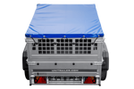 Przyczepka samochodowa 150x106 UNITRAILER GARDEN 150 KIPP z burtami siatkowymi i pokrowcem niebieskim