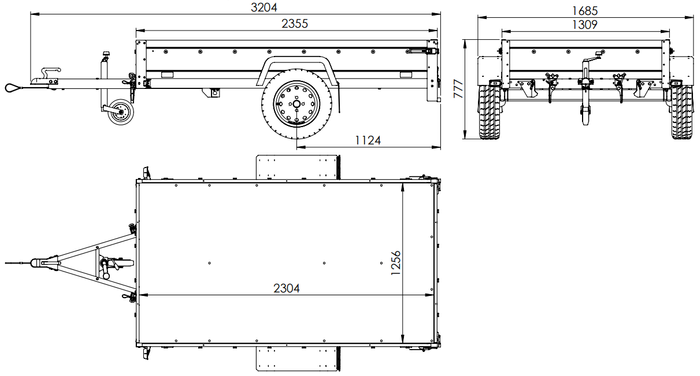 Przyczepka jednoosiowa 230x125 UNITRAILER GARDEN 230 KIPP ze stelażem H-0 i pokrowcem szarym